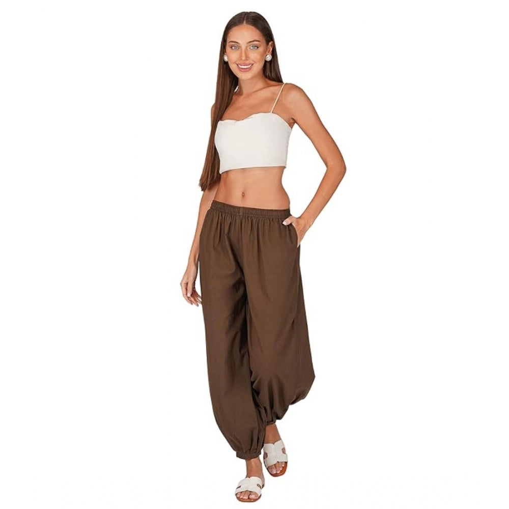 Casual Cotton Cambric Solid Elastic Waist Patiala Harem Pants