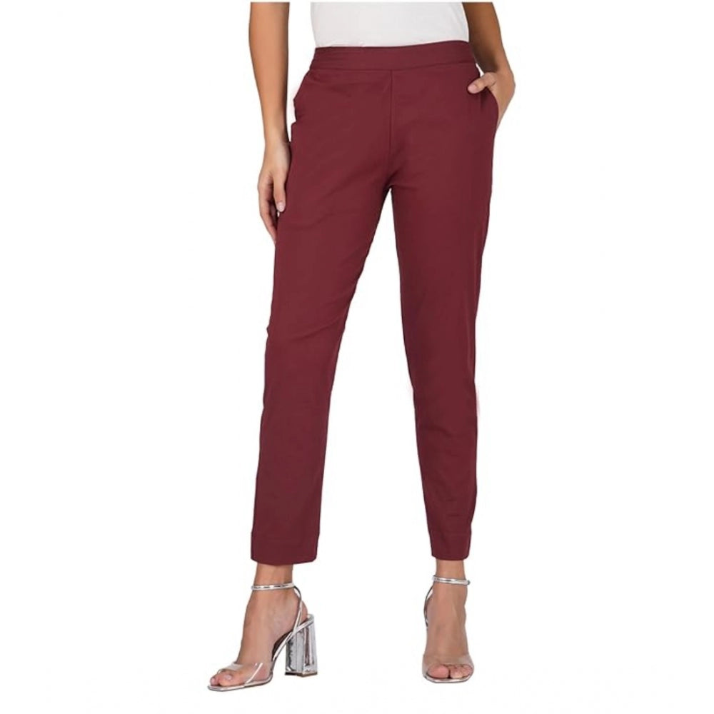 Casual Cotton Lycra Solid Trouser Pants