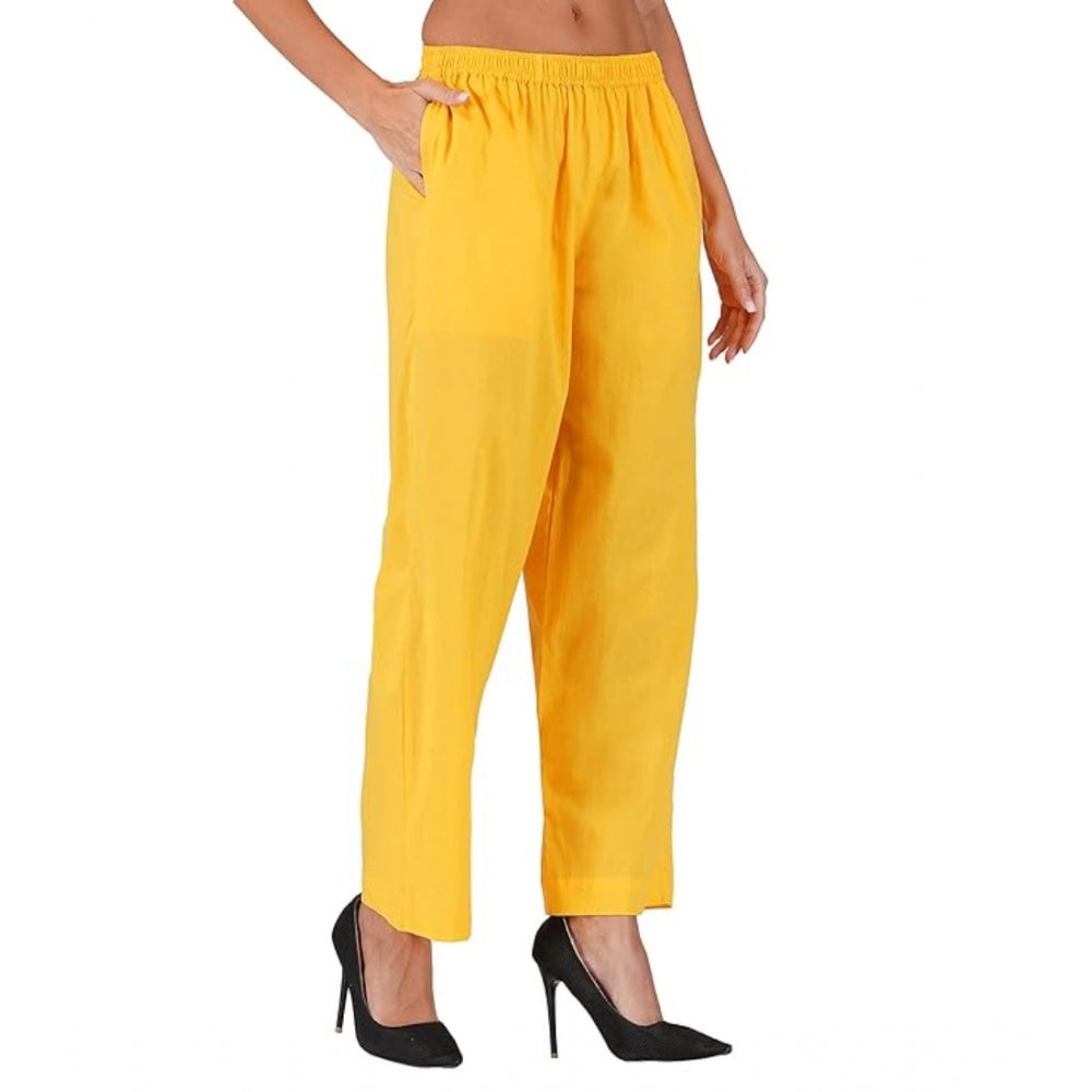 Casual Cotton Cambric Solid Elastic Palazzo Trousers