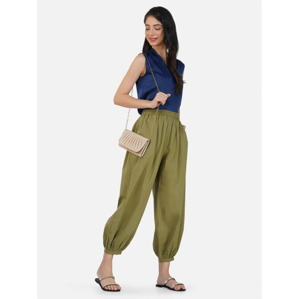 Casual Cotton Cambric Solid Elastic Waist Patiala Harem Pants