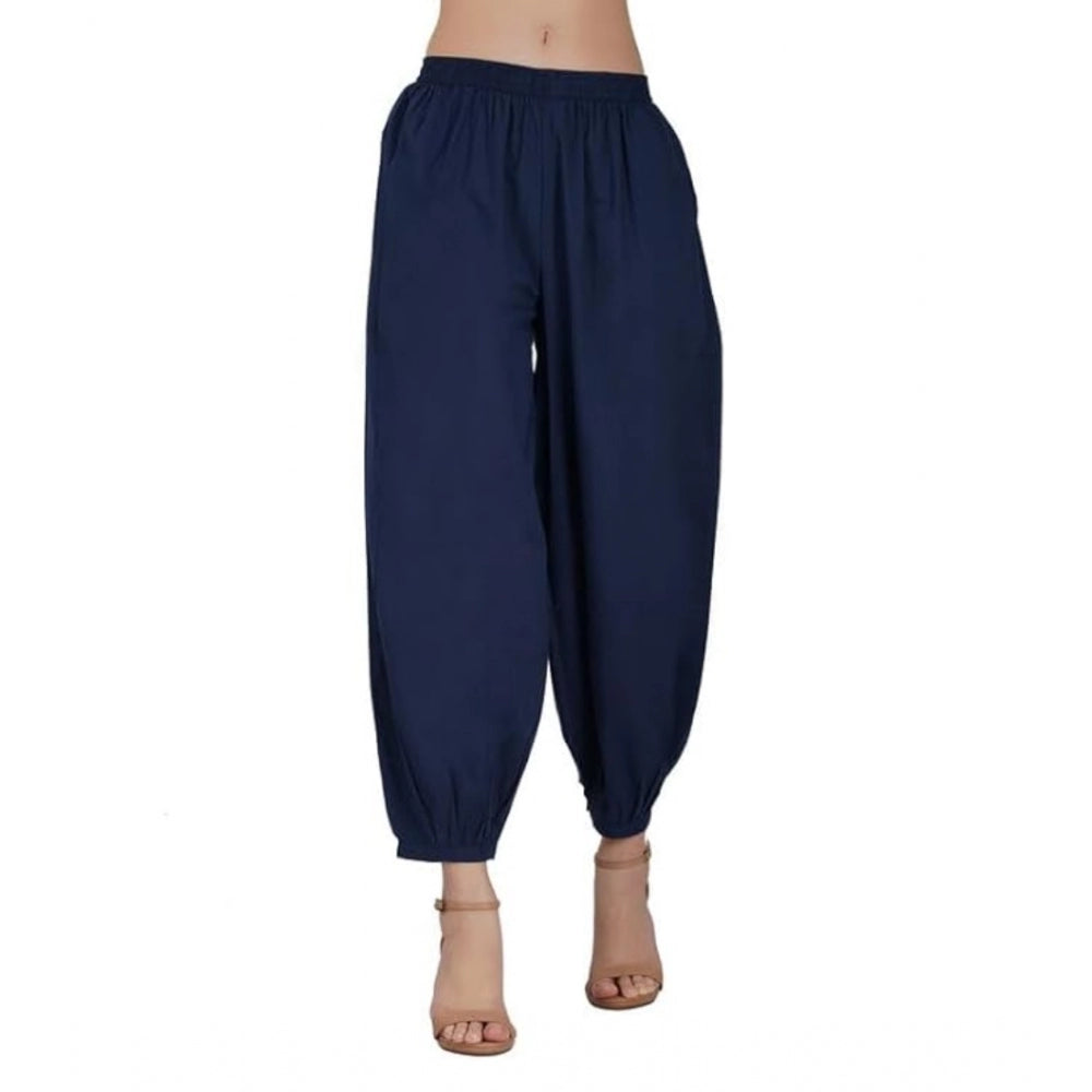 Casual Cotton Cambric Solid Elastic Waist Patiala Harem Pants