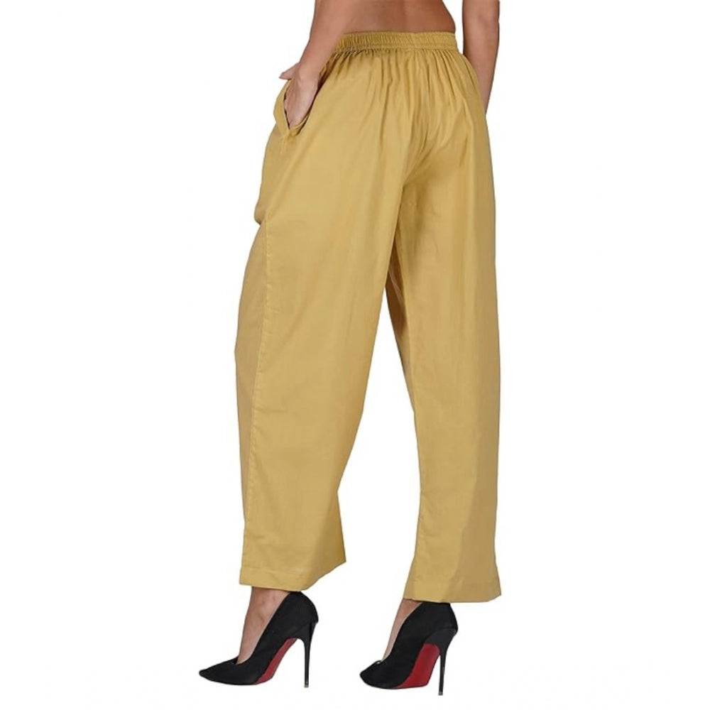 Casual Cotton Cambric Solid Elastic Palazzo Trousers