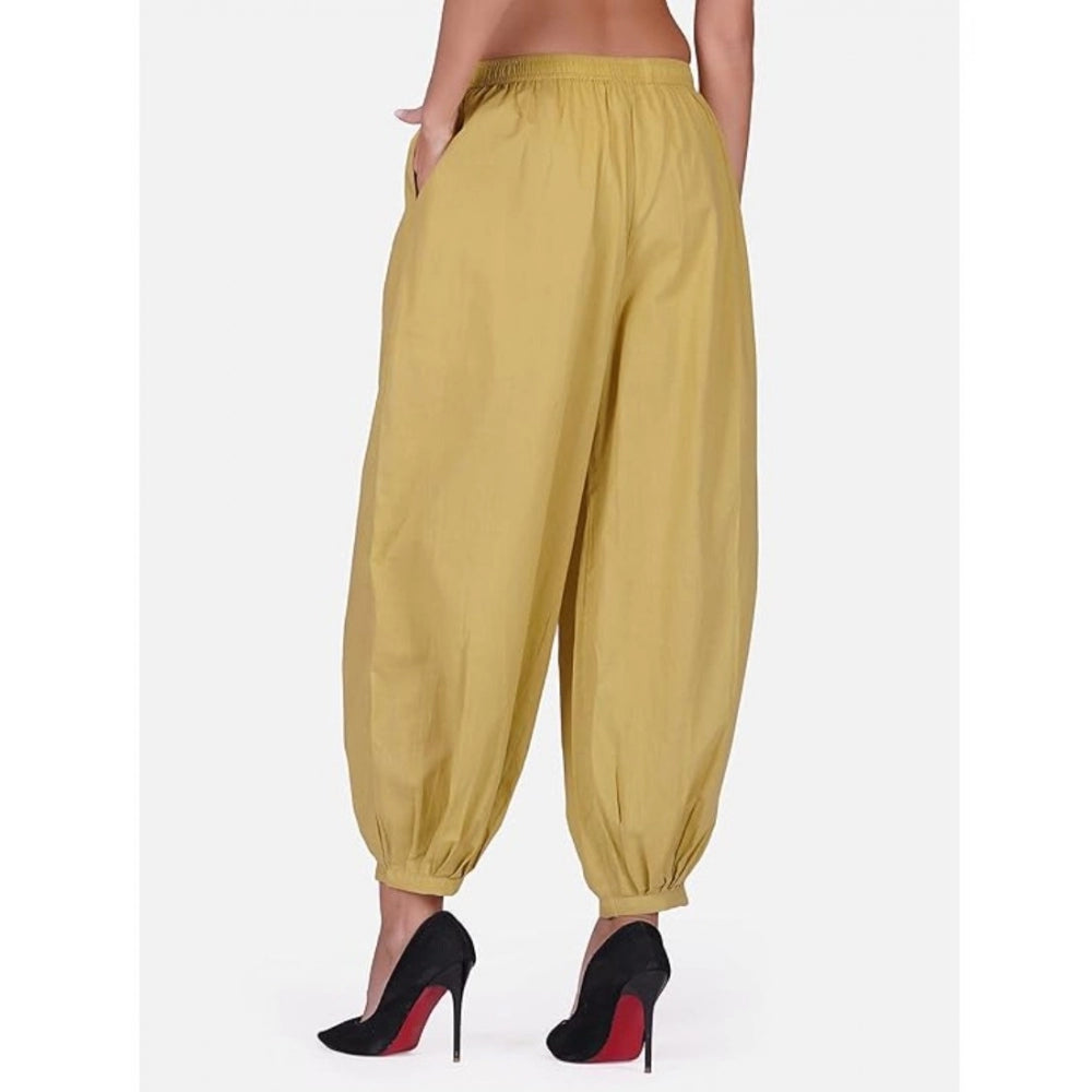 Casual Cotton Cambric Solid Elastic Waist Patiala Harem Pants