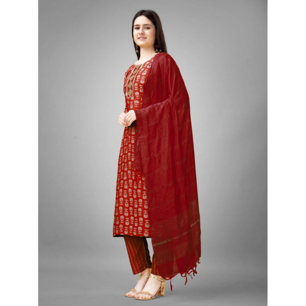 Casual 3-4 th Sleeve Embroidery Rayon Kurti Pant Dupatta Set