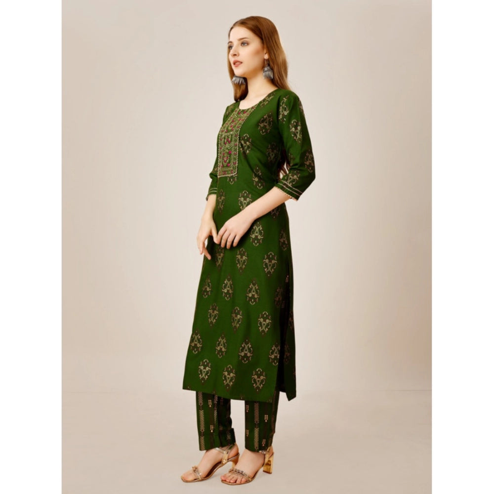 Casual 3-4 th Sleeve Embroidery Rayon Kurti Pant Set