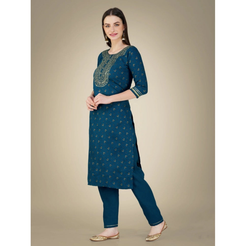 Casual 3-4 th Sleeve Embroidery Cotton Kurti Pant Dupatta Set