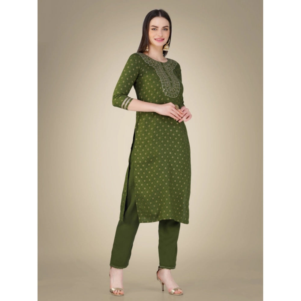 Casual 3-4 th Sleeve Embroidery Cotton Kurti Pant Dupatta Set