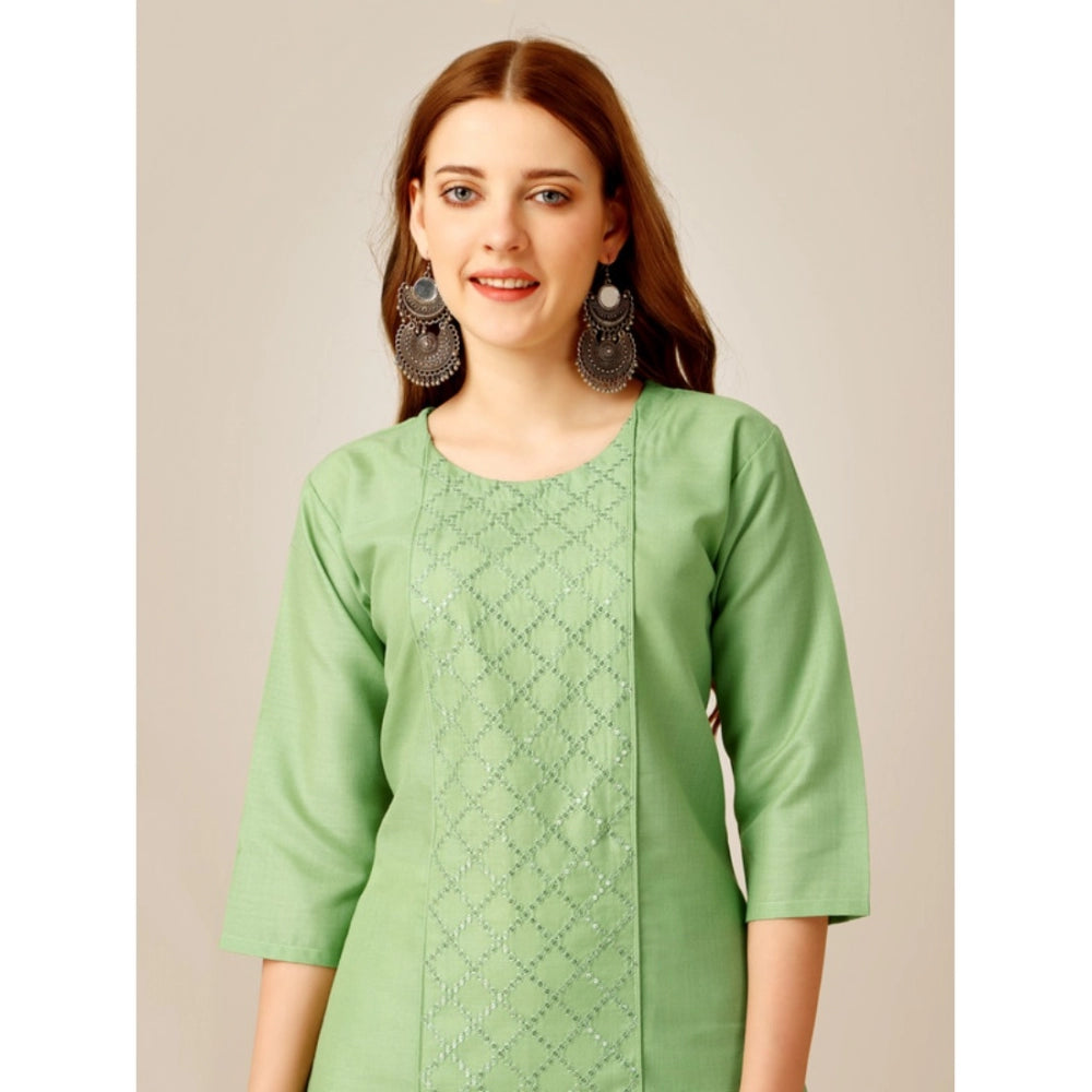 Casual 3-4 th Sleeve Embroidery Cotton Kurti Pant Set