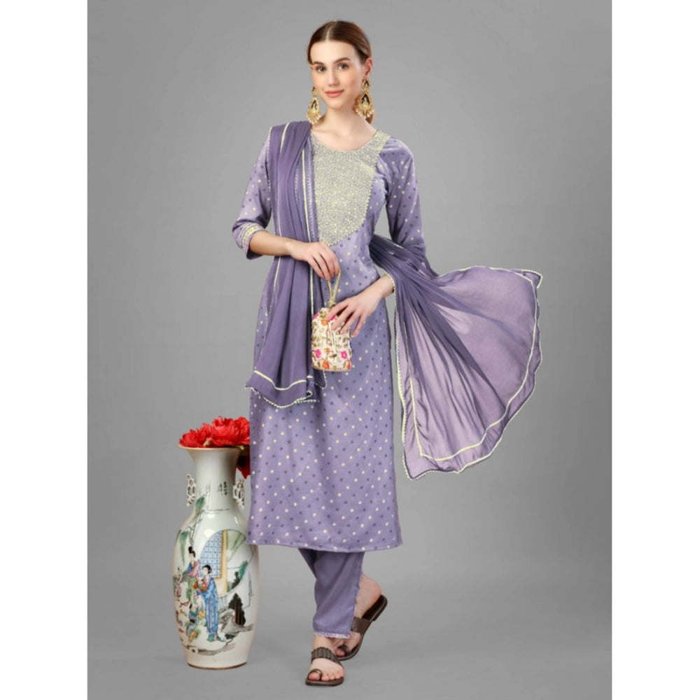 Casual 3-4 th Sleeve Embroidery Silk Blend Kurti Pant Dupatta Set