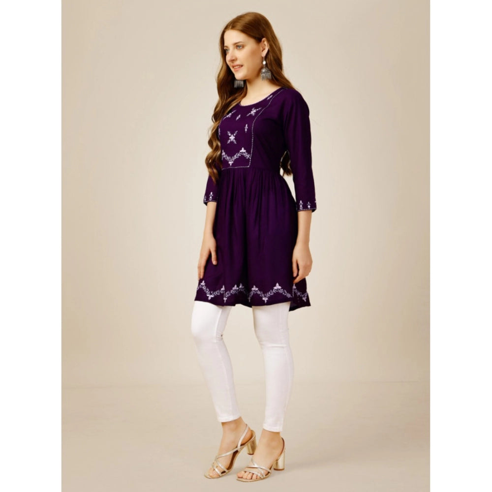 Casual 3-4 th Sleeve Embroidered Rayon Tunic Top