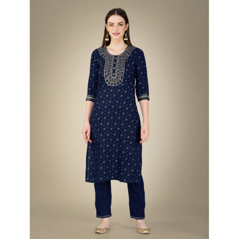 Casual 3-4 th Sleeve Embroidery Cotton Kurti Pant Dupatta Set