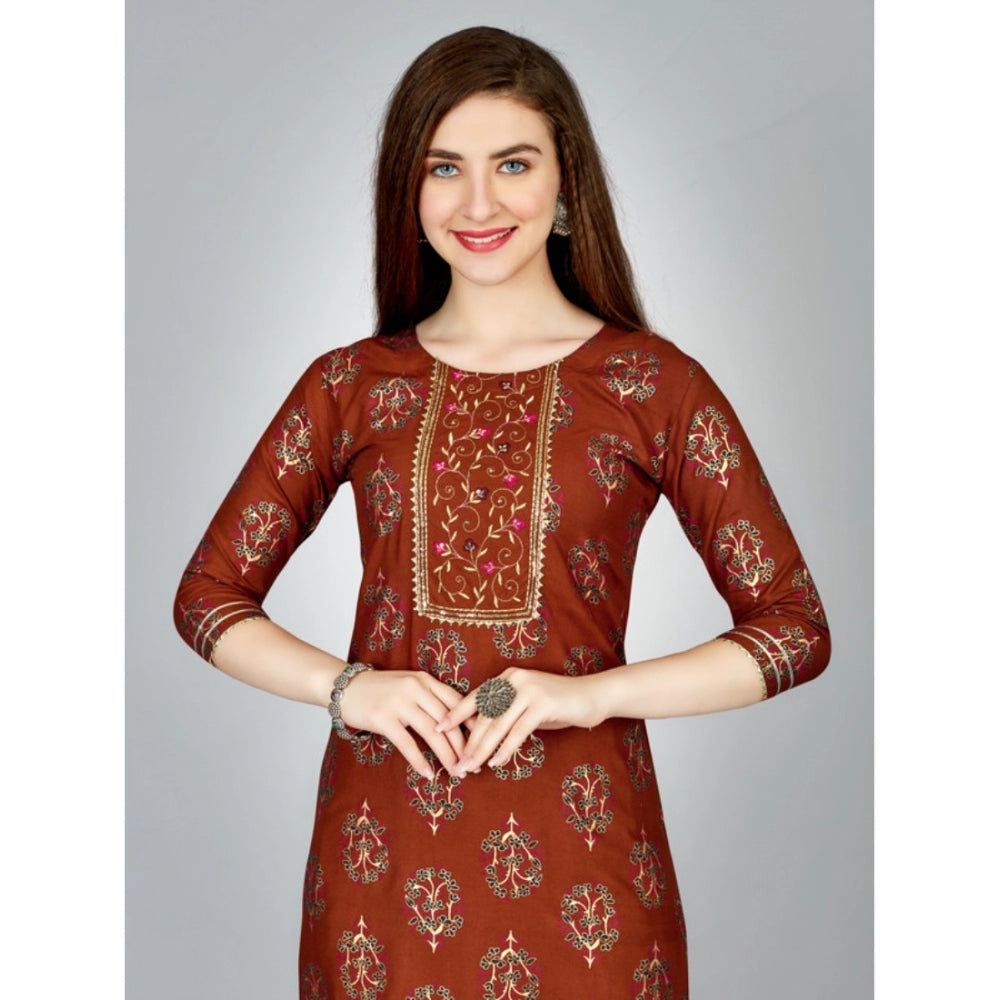 Casual 3-4 th Sleeve Embroidery Rayon Kurti Pant Set