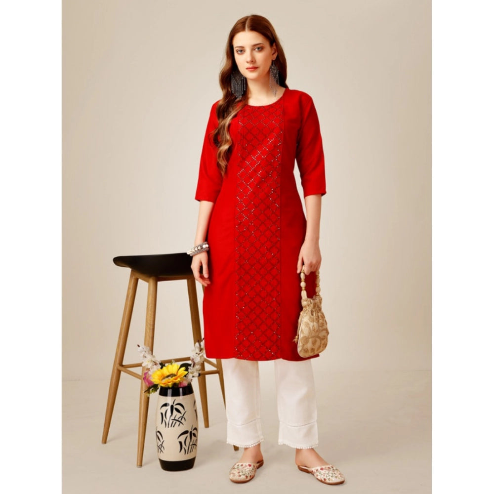 Casual 3-4 th Sleeve Embroidery Cotton Kurti Pant Set