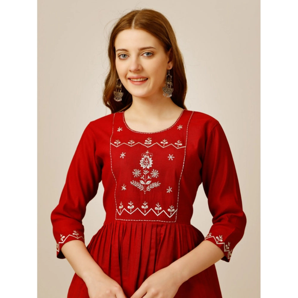 Casual 3-4 th Sleeve Embroidered Rayon Tunic Top