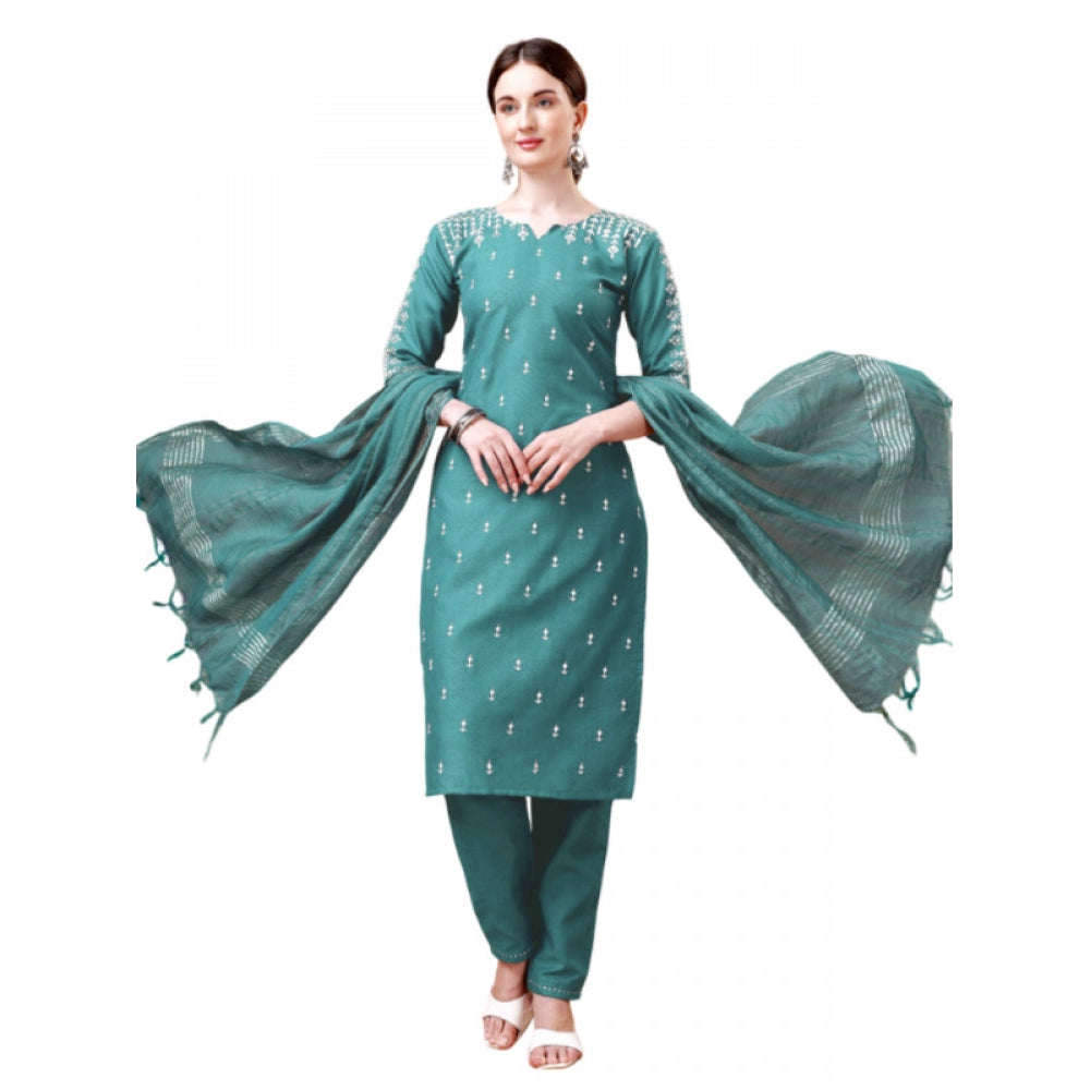 Casual 3-4 th Sleeve Embroidery Cotton Kurti Pant Dupatta Set