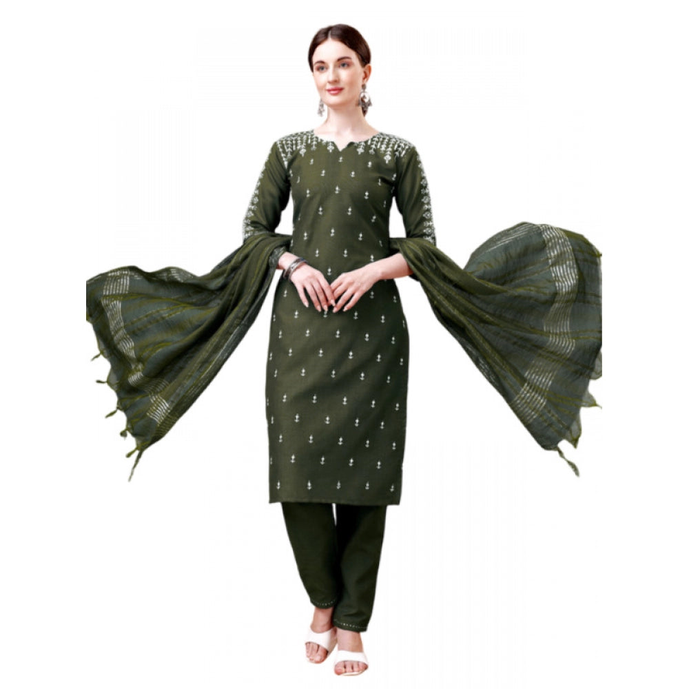 Casual 3-4 th Sleeve Embroidery Cotton Kurti Pant Dupatta Set