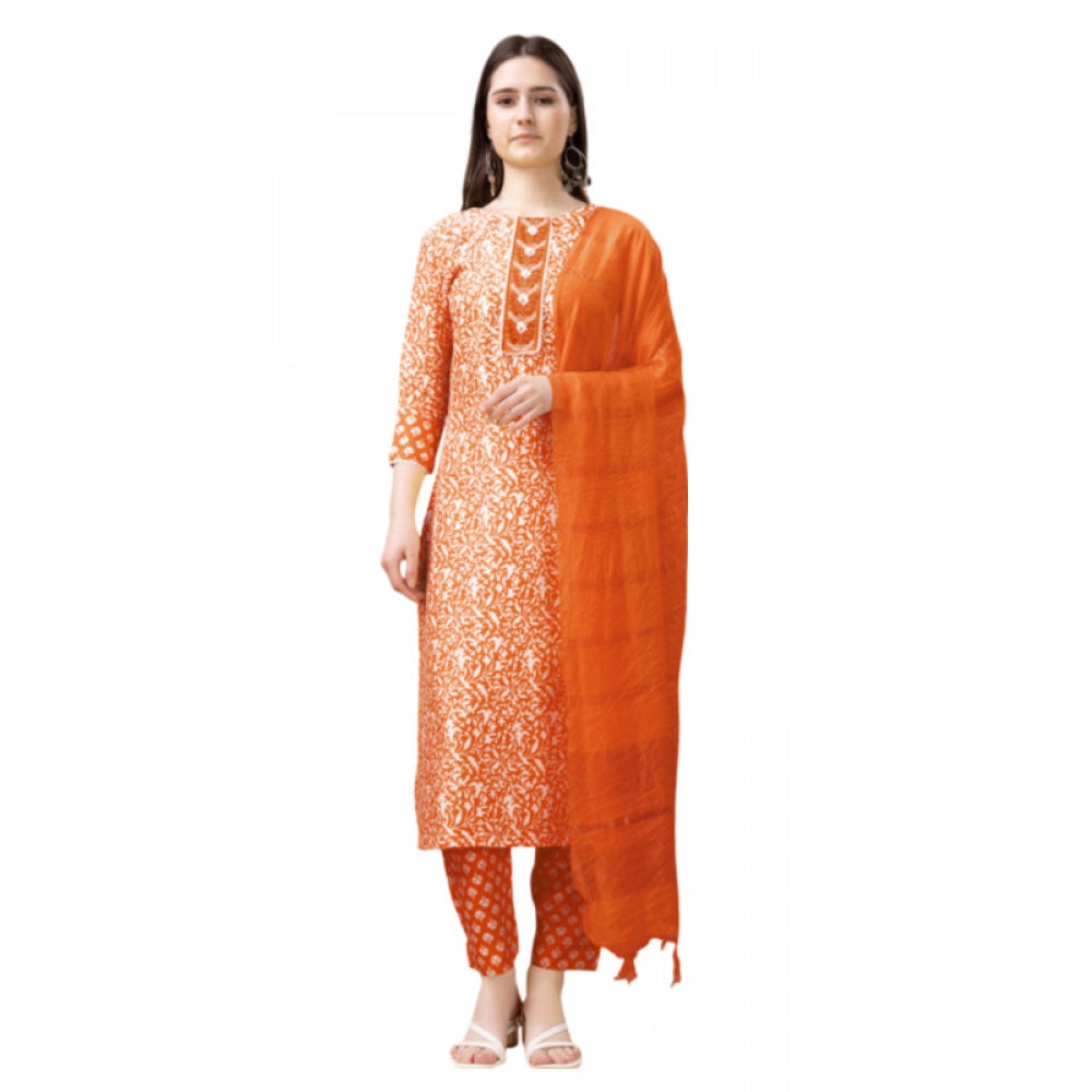 Casual 3-4 th Sleeve Embroidery Rayon Kurti Pant Dupatta Set