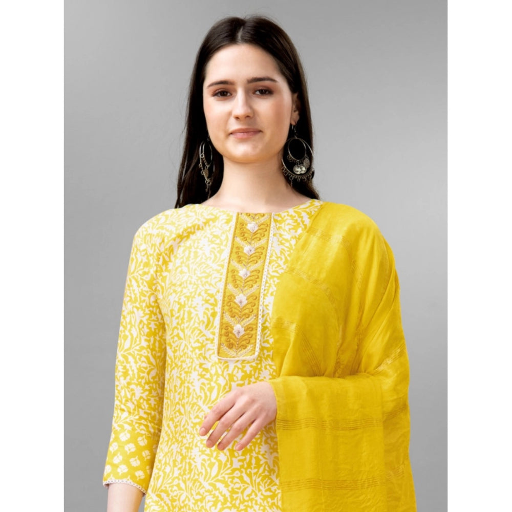 Casual 3-4 th Sleeve Embroidery Rayon Kurti Pant Dupatta Set