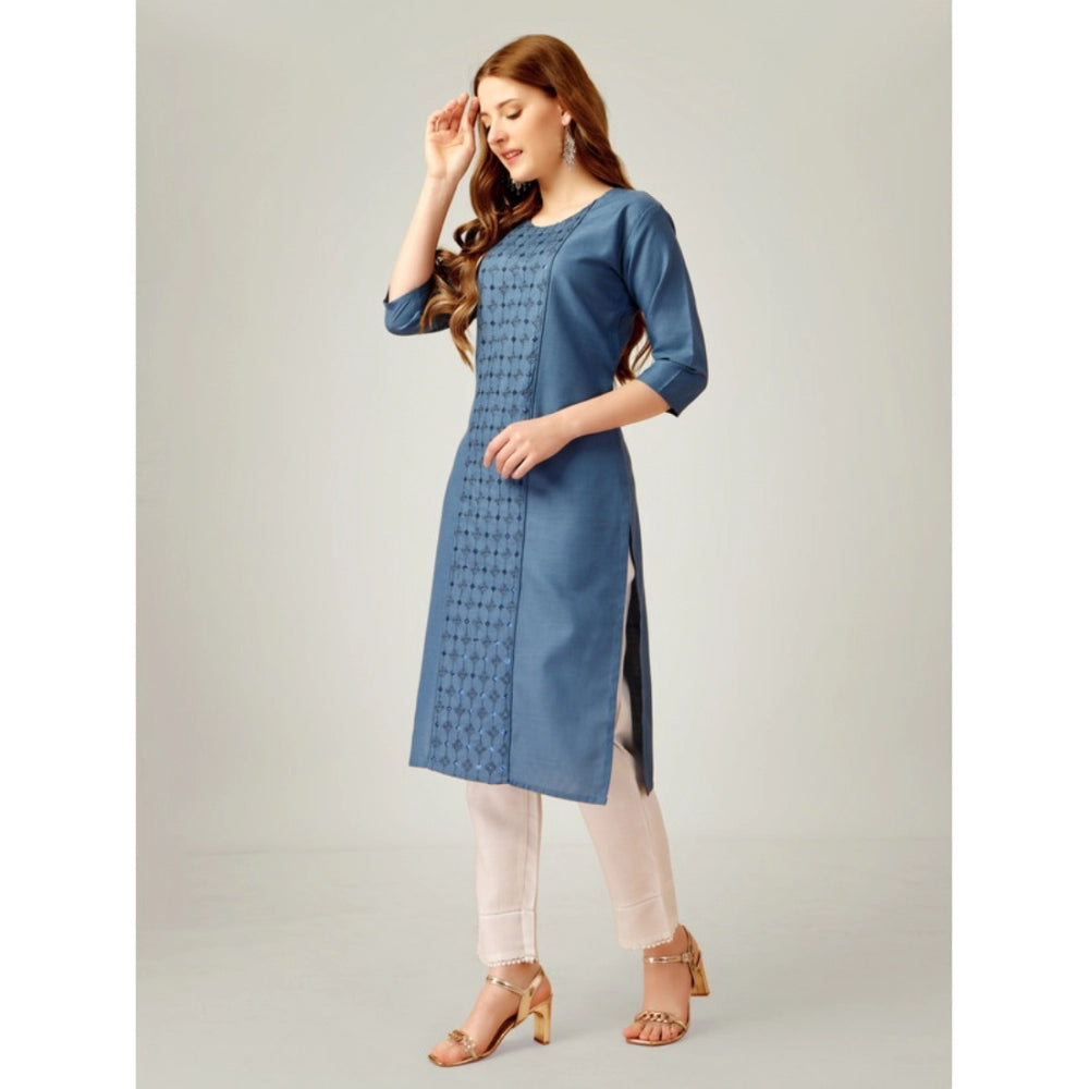 Casual 3-4 th Sleeve Embroidery Cotton Kurti Pant Set