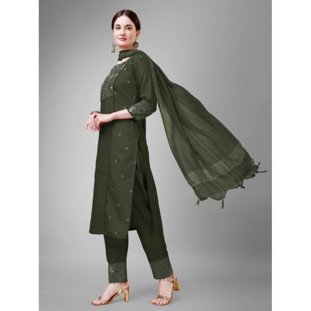 Casual 3-4 th Sleeve Embroidery Cotton Kurti Pant Dupatta Set