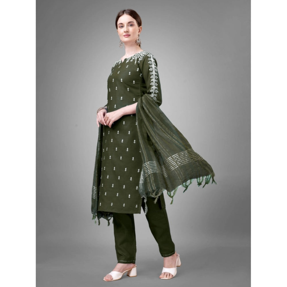 Casual 3-4 th Sleeve Embroidery Cotton Kurti Pant Dupatta Set