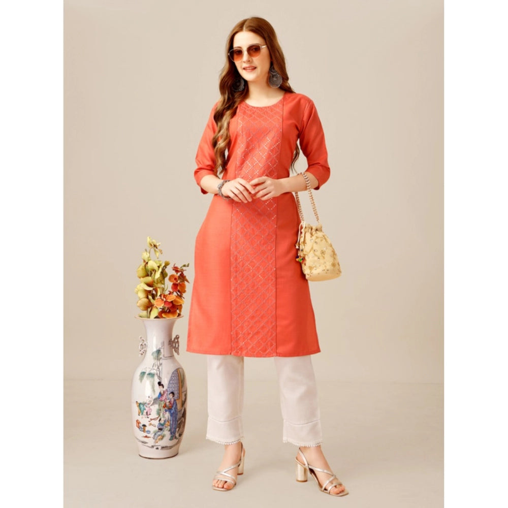 Casual 3-4 th Sleeve Embroidery Cotton Kurti Pant Set