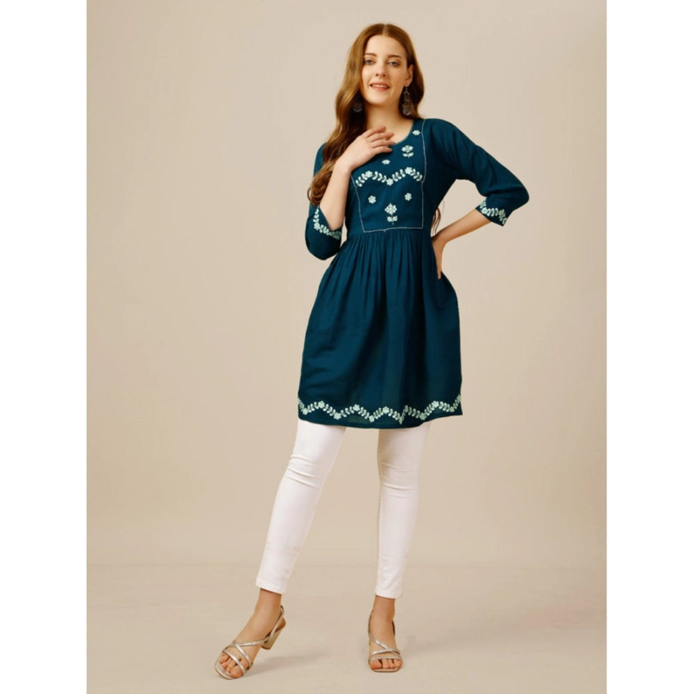 Casual 3-4 th Sleeve Embroidered Rayon Tunic Top