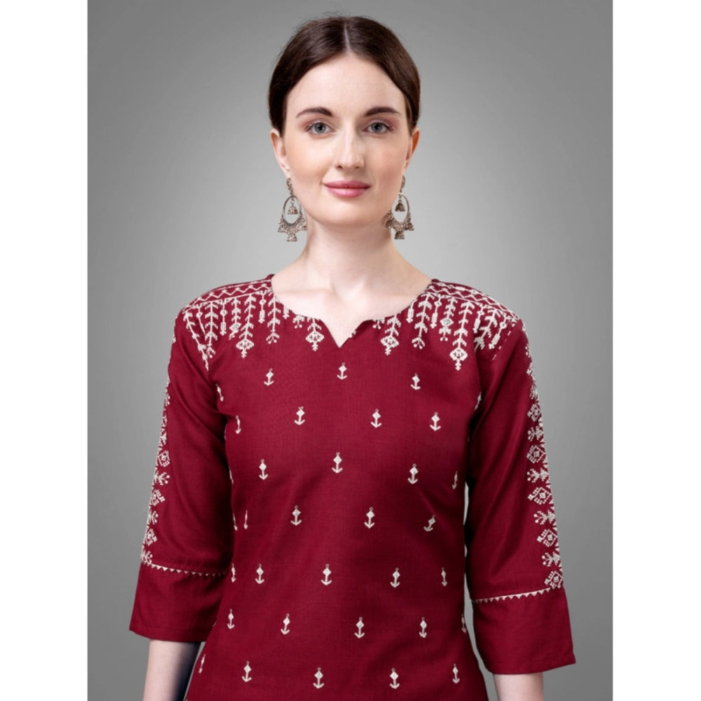 Casual 3-4 th Sleeve Embroidery Cotton Kurti Pant Dupatta Set