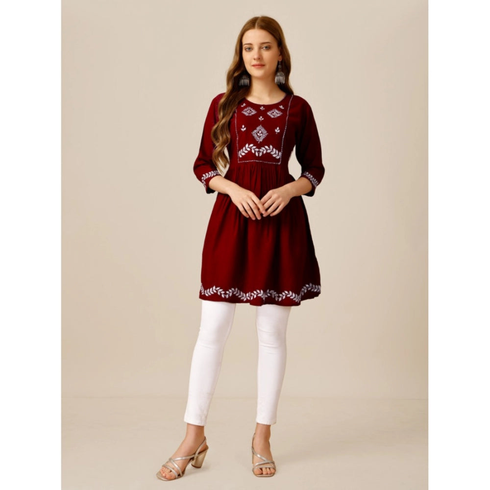 Casual 3-4 th Sleeve Embroidered Rayon Tunic Top