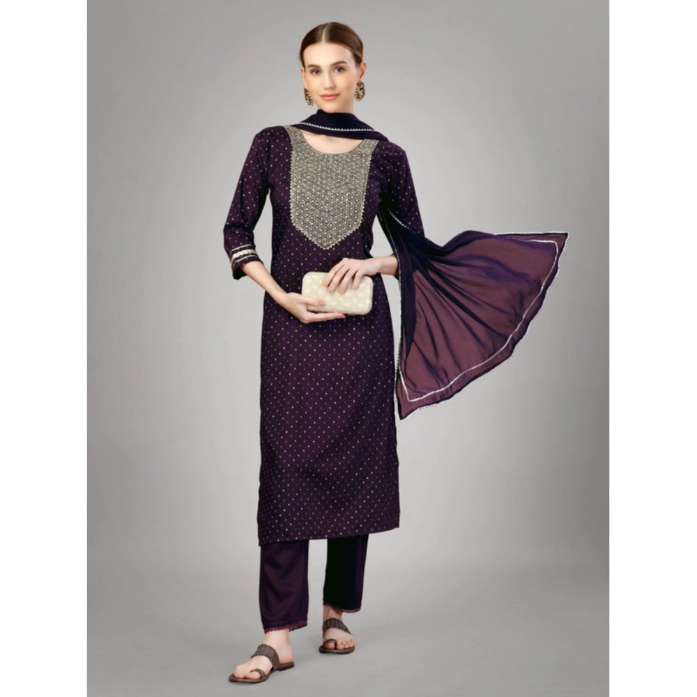 Casual 3-4 th Sleeve Embroidery Silk Blend Kurti Pant Dupatta Set