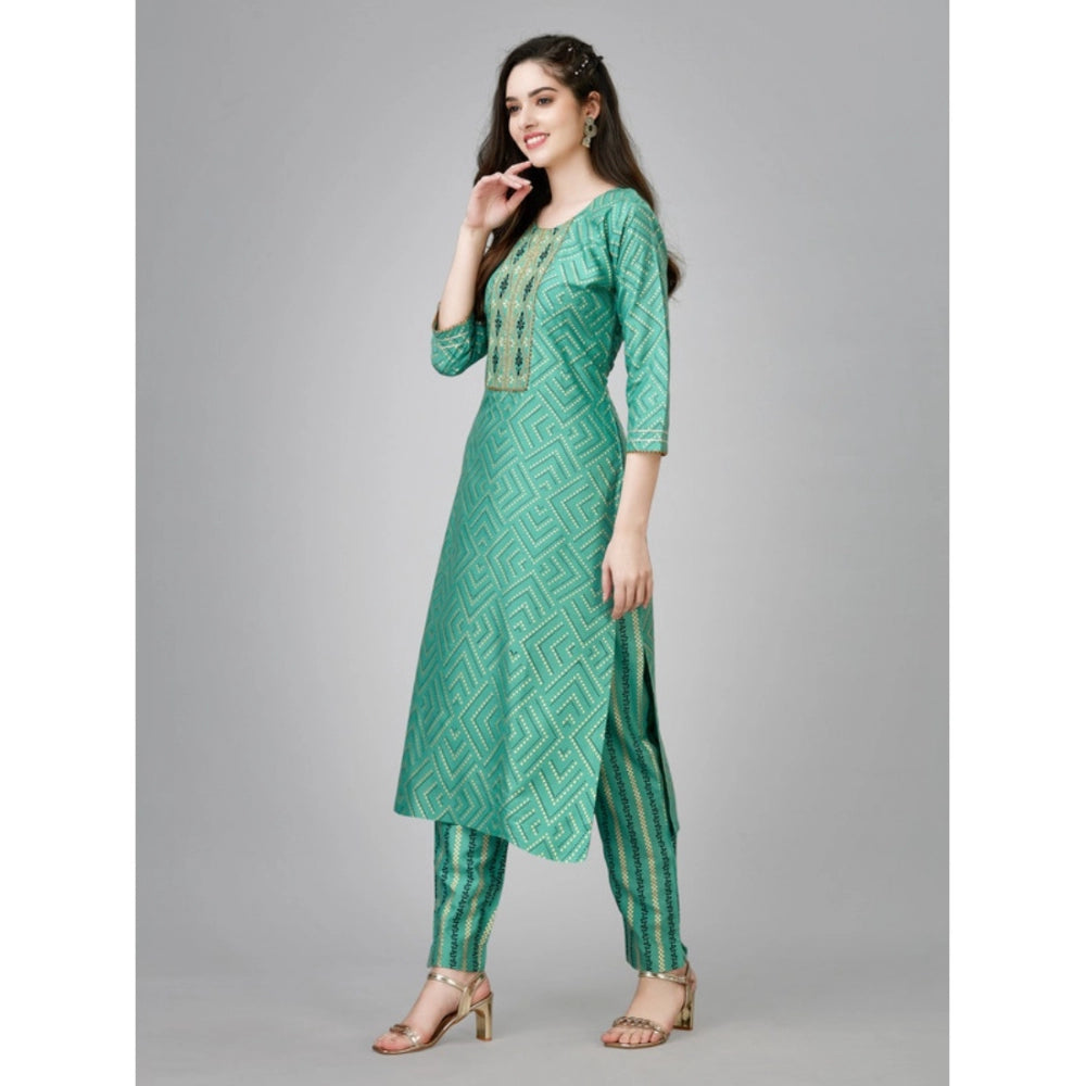 Casual 3-4 th Sleeve Embroidery Rayon Kurti Pant Set