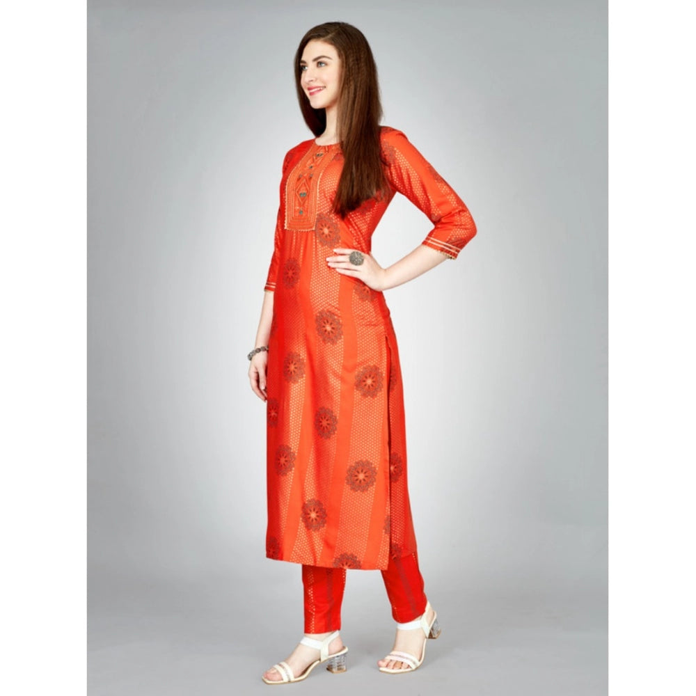 Casual 3-4 th Sleeve Embroidery Rayon Kurti Pant Set