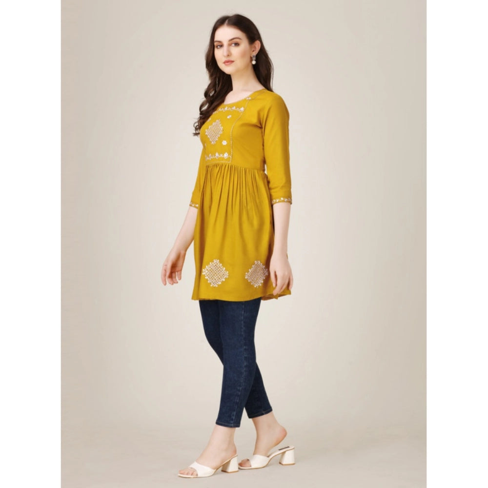 Casual 3-4 th Sleeve Embroidered Rayon Tunic Top