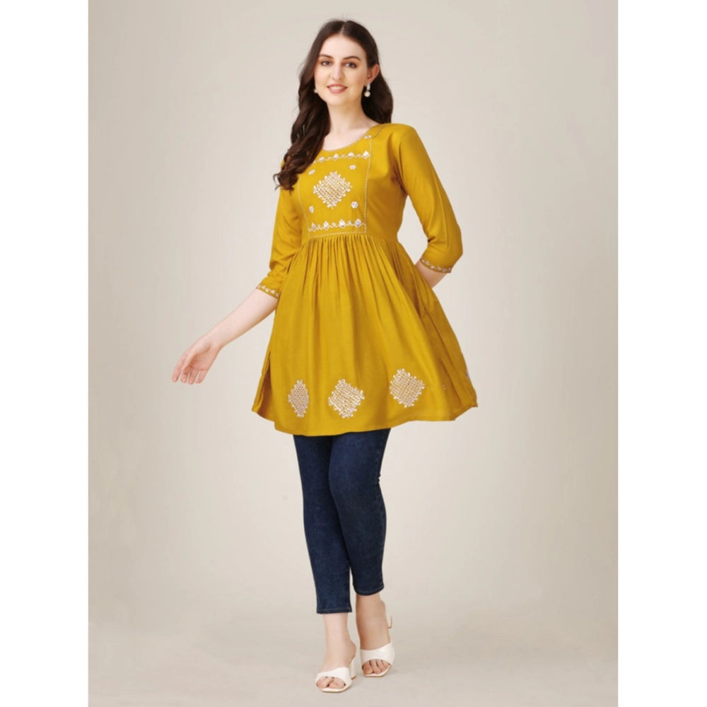 Casual 3-4 th Sleeve Embroidered Rayon Tunic Top