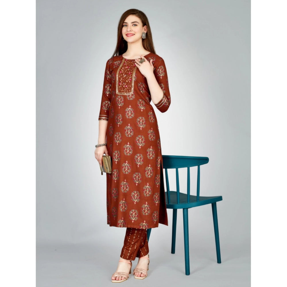 Casual 3-4 th Sleeve Embroidery Rayon Kurti Pant Set