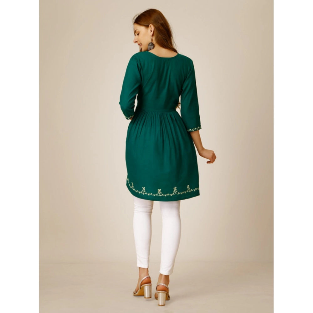 Casual 3-4 th Sleeve Embroidered Rayon Tunic Top