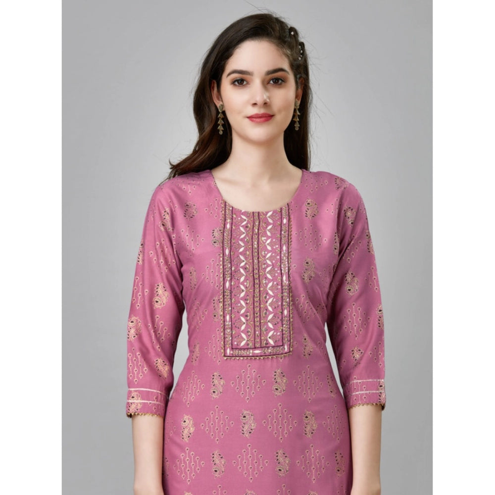 Casual 3-4 th Sleeve Embroidery Rayon Kurti Pant Set