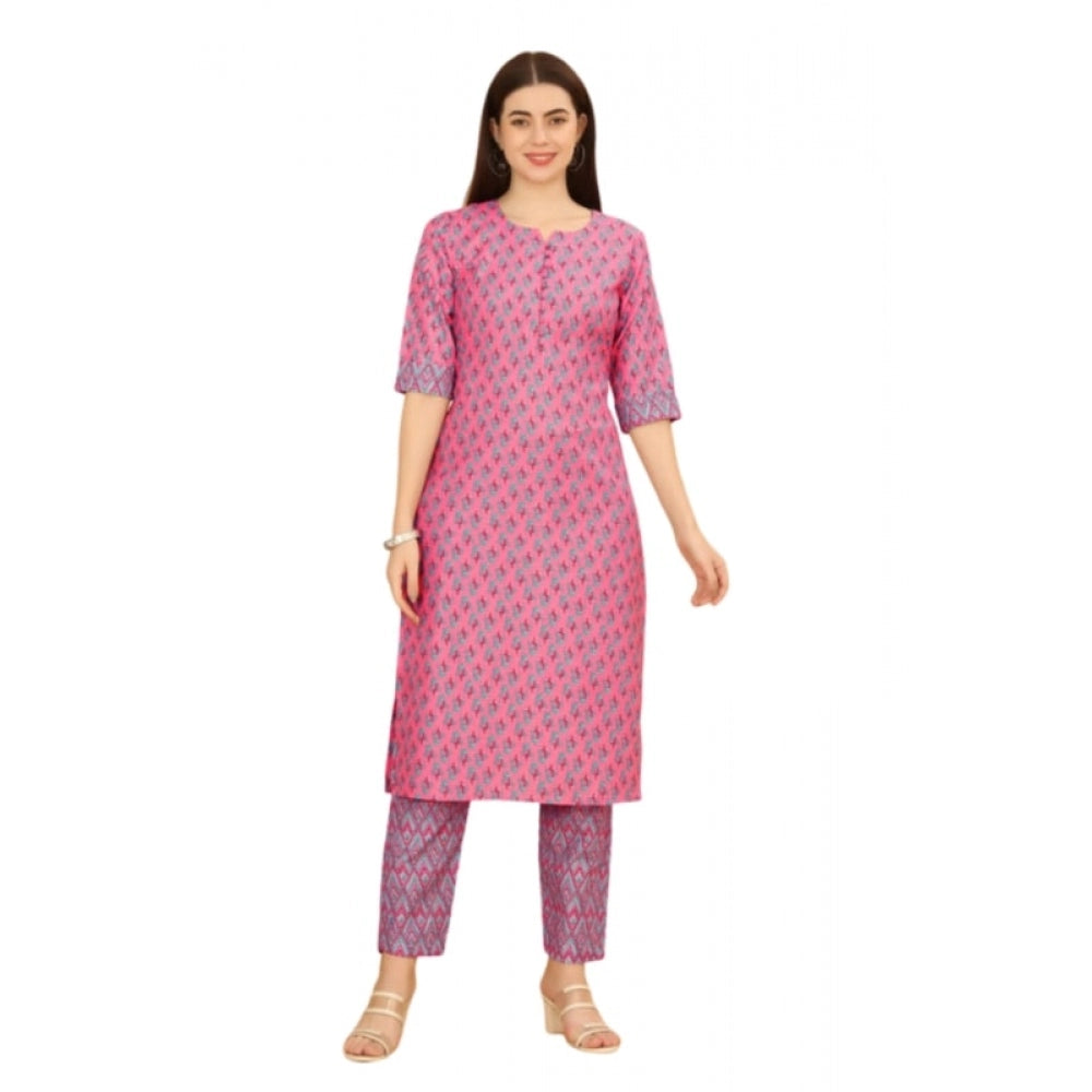 Casual 3-4 th Sleeve Printed Cotton Kurti Pant Set