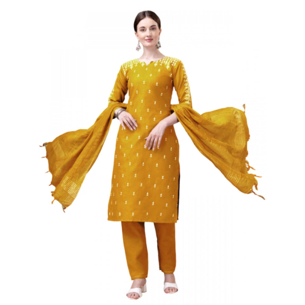 Casual 3-4 th Sleeve Embroidery Cotton Kurti Pant Dupatta Set