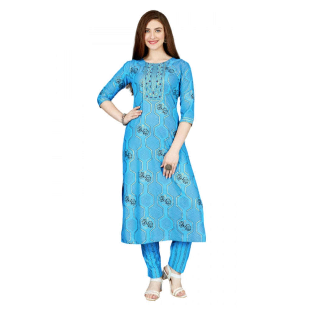 Casual 3-4 th Sleeve Embroidery Rayon Kurti Pant Set