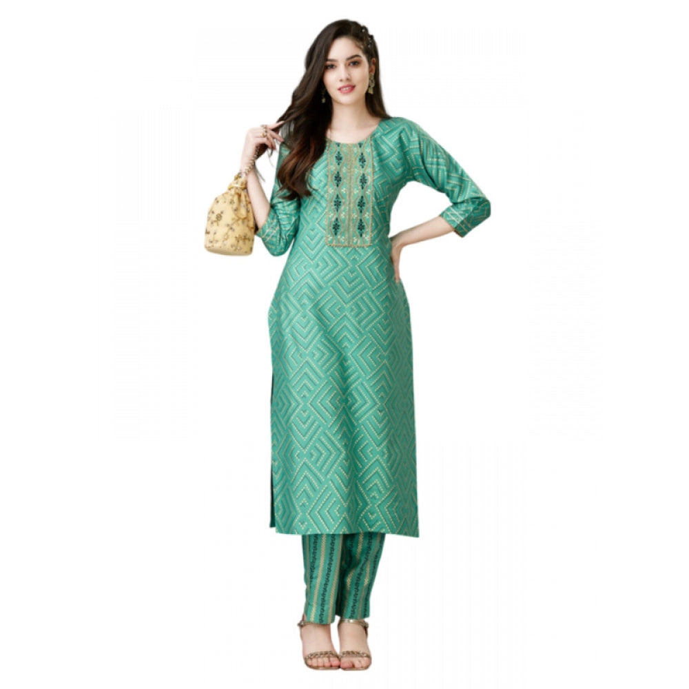 Casual 3-4 th Sleeve Embroidery Rayon Kurti Pant Set