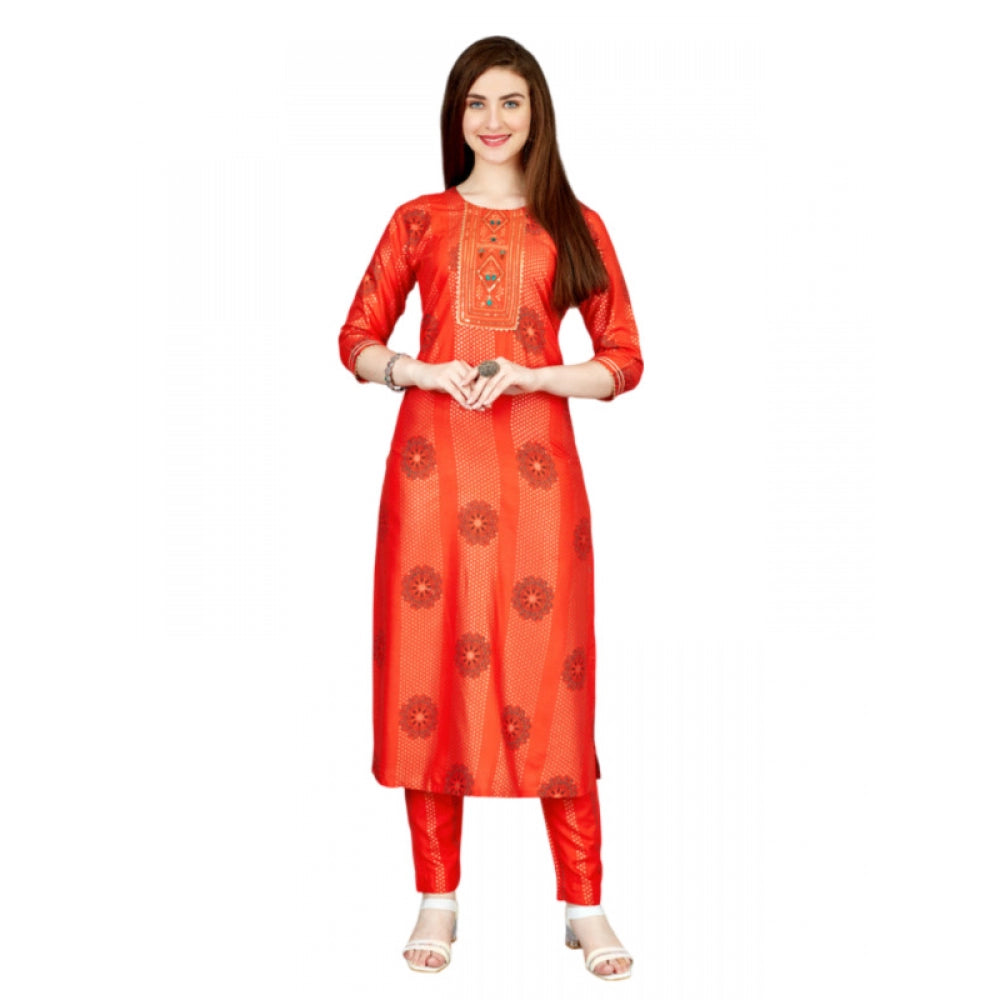 Casual 3-4 th Sleeve Embroidery Rayon Kurti Pant Set