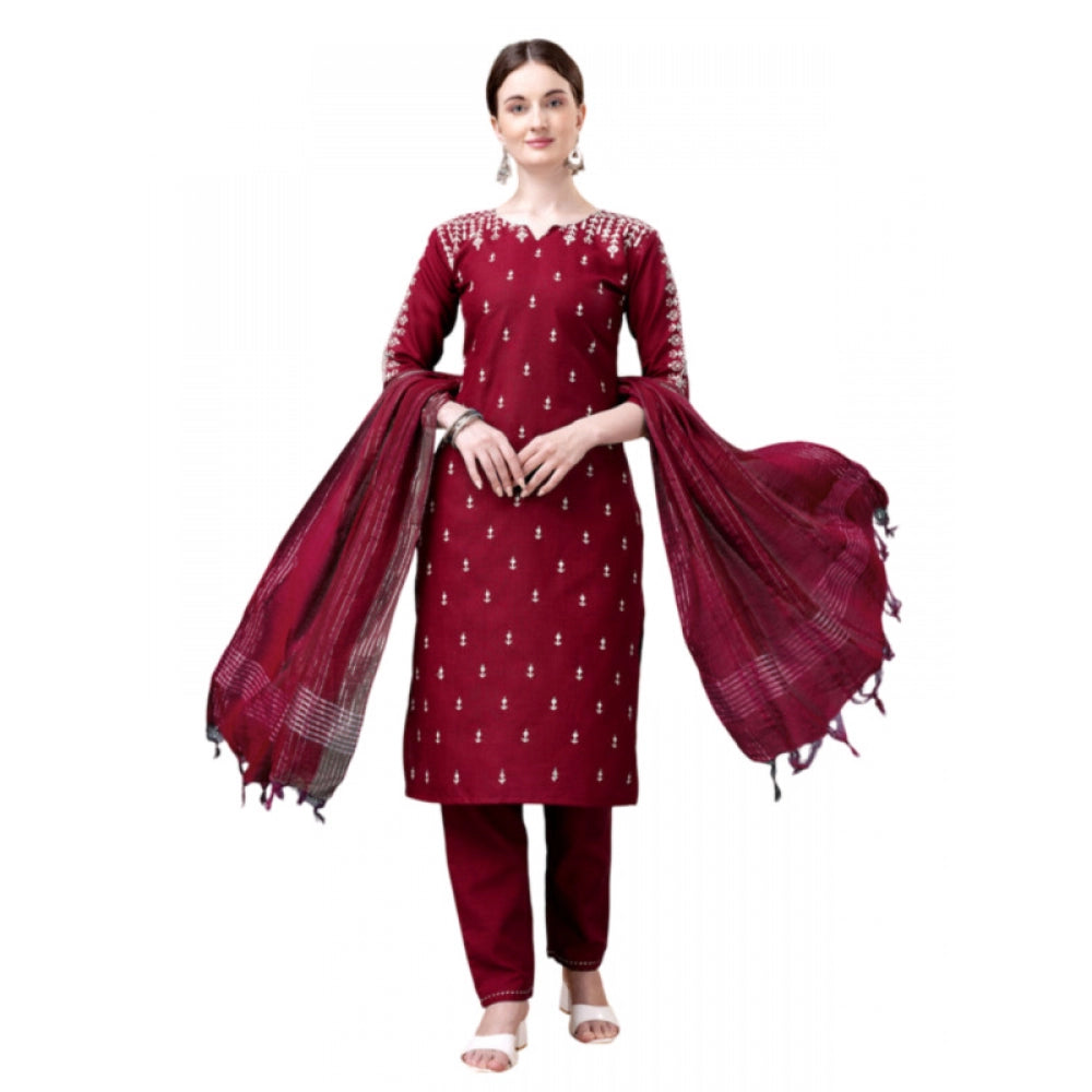 Casual 3-4 th Sleeve Embroidery Cotton Kurti Pant Dupatta Set