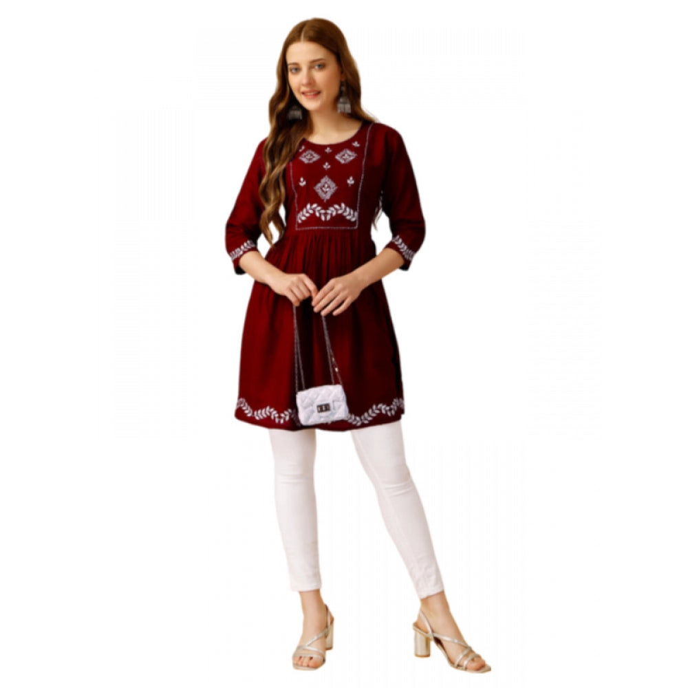 Casual 3-4 th Sleeve Embroidered Rayon Tunic Top