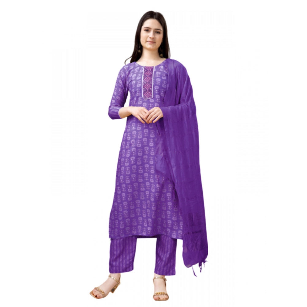 Casual 3-4 th Sleeve Embroidery Rayon Kurti Pant Dupatta Set