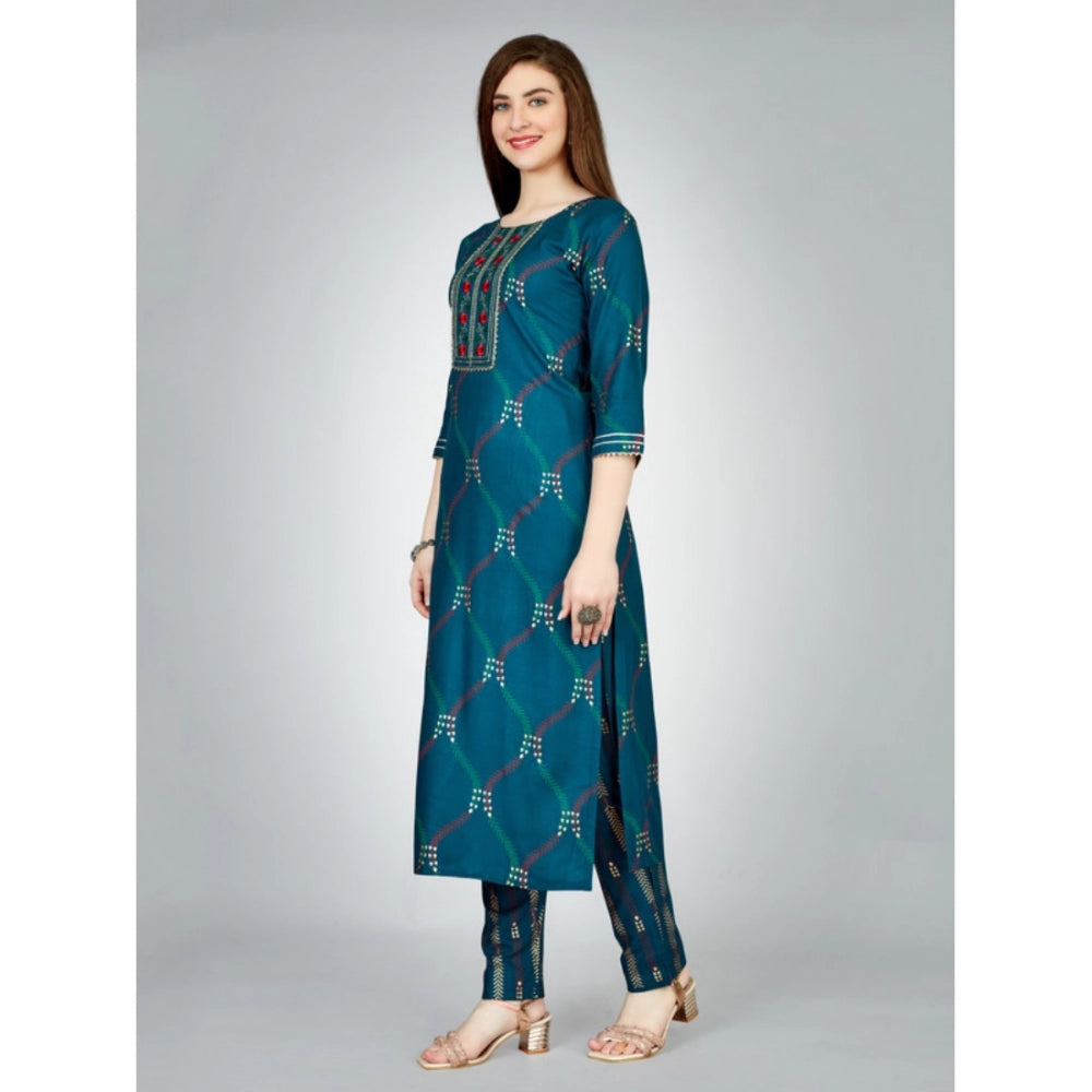 Casual 3-4 th Sleeve Embroidery Rayon Kurti Pant Set