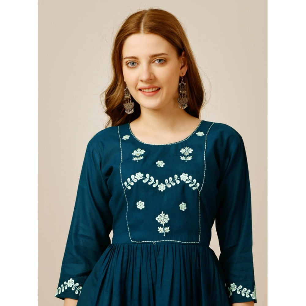 Casual 3-4 th Sleeve Embroidered Rayon Tunic Top