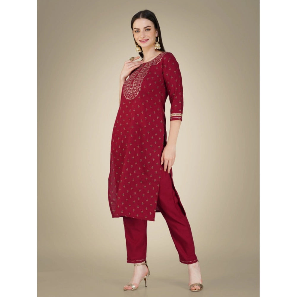 Casual 3-4 th Sleeve Embroidery Cotton Kurti Pant Dupatta Set