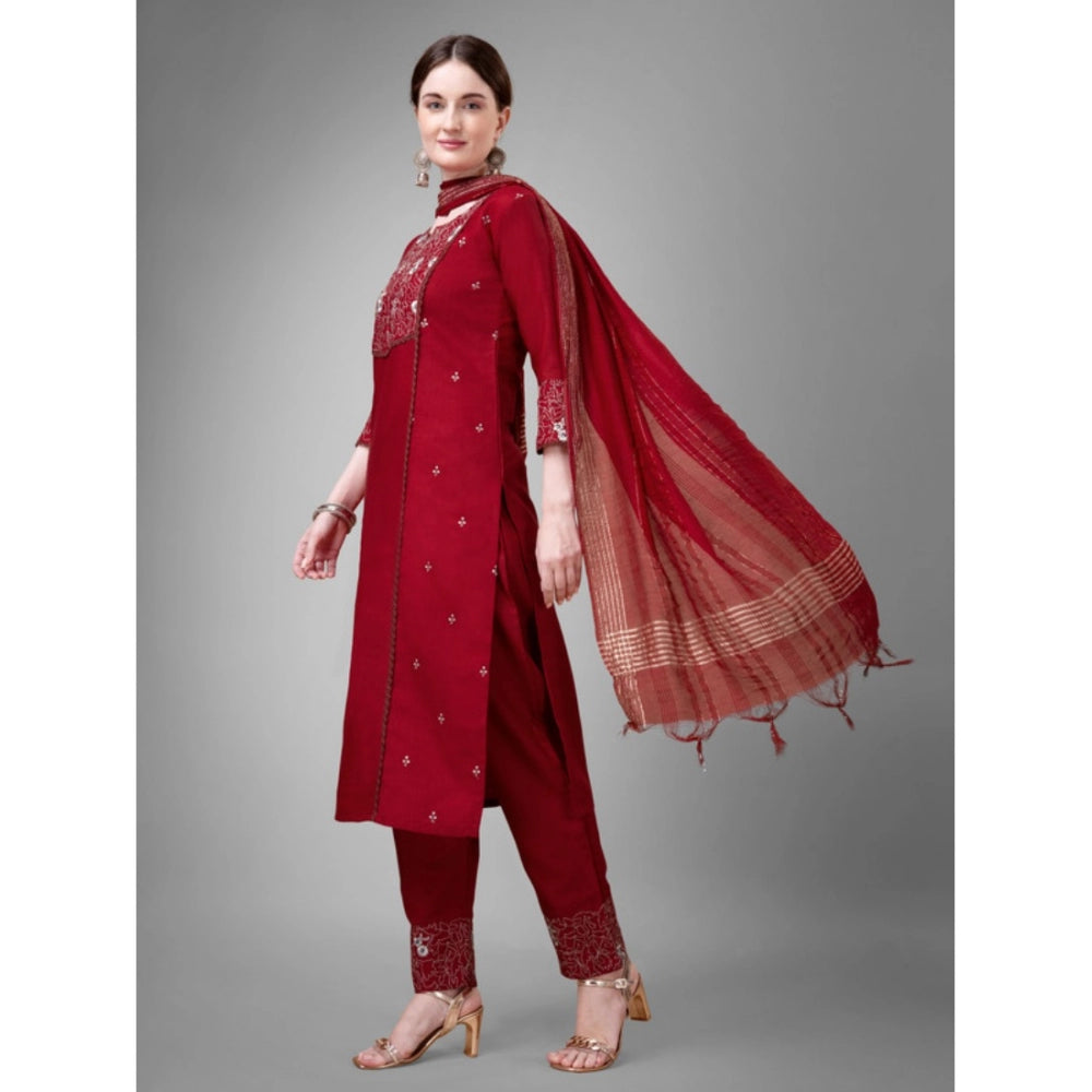 Casual 3-4 th Sleeve Embroidery Cotton Kurti Pant Dupatta Set