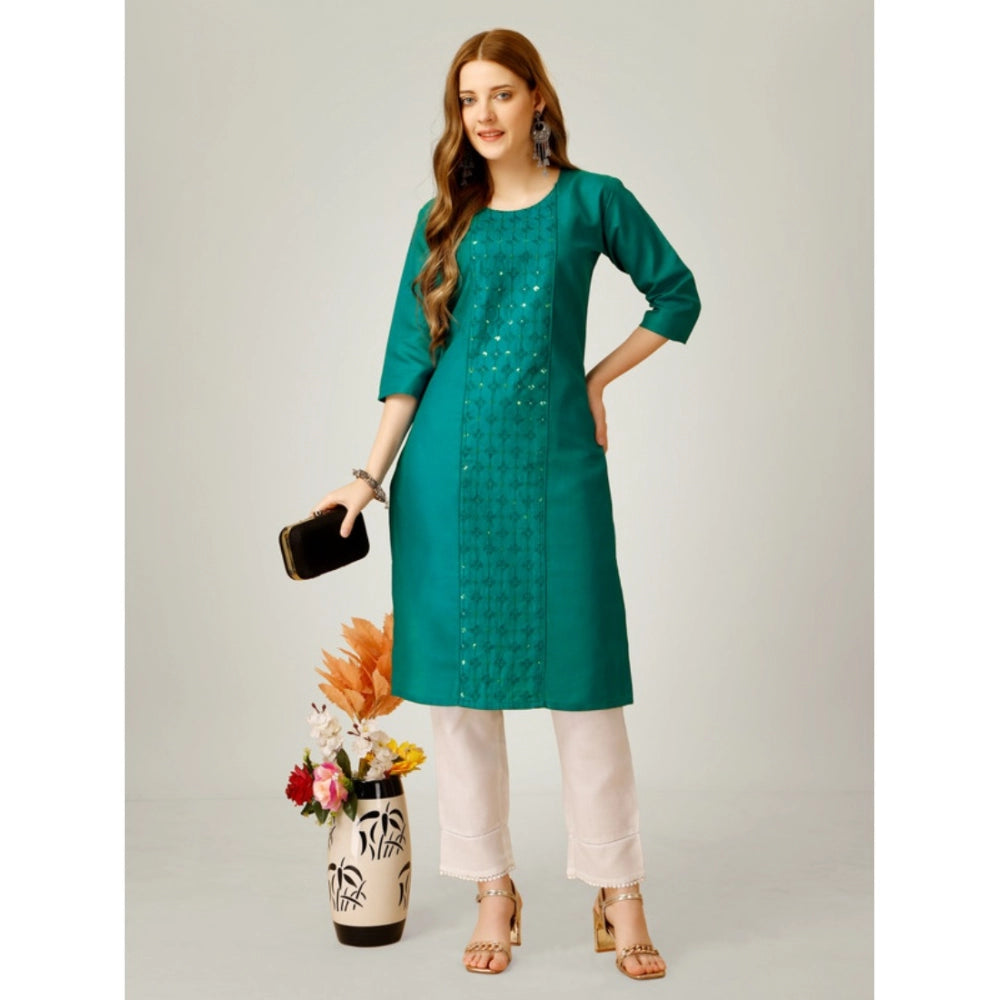 Casual 3-4 th Sleeve Embroidery Cotton Kurti Pant Set